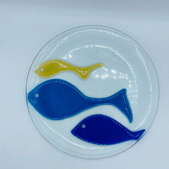Pottery Barn School of Fish Fused Glass Serving Platter Decorative Plate - Picture 4 of 5